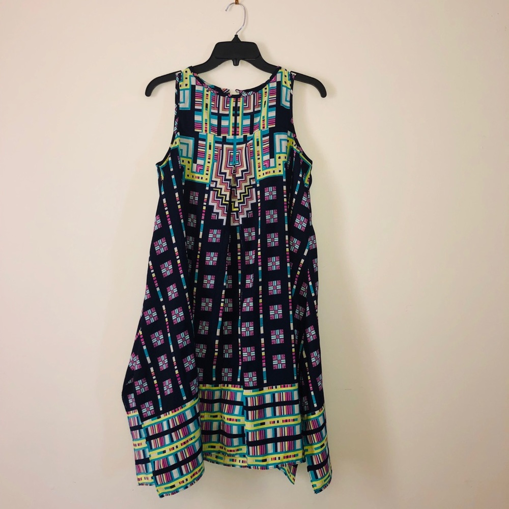 Babe blue and colorful pleated baby doll dress